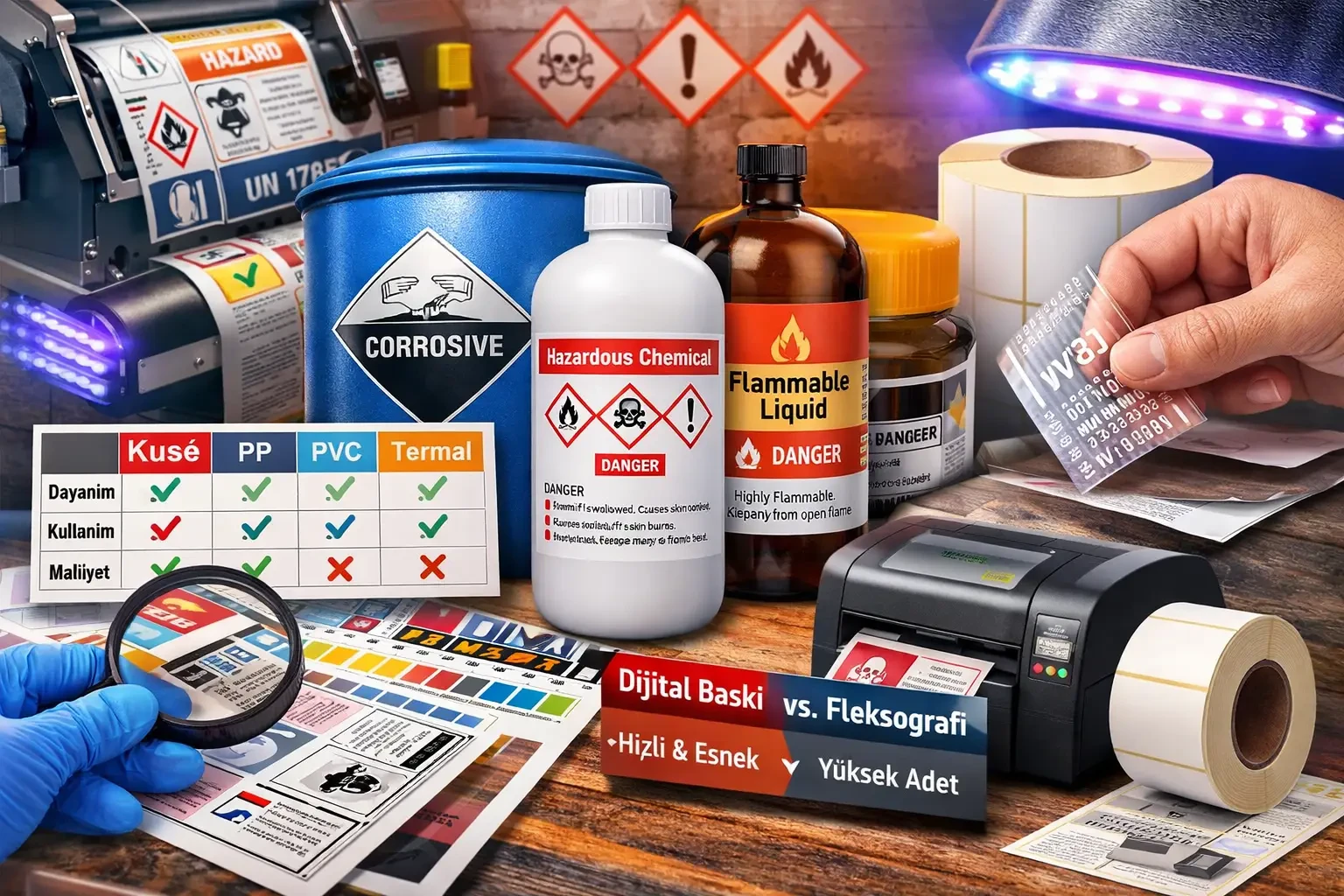 Kimyasal Madde Etiketleri: Malzeme, Baskı & Yapışkan Seçim Rehberi